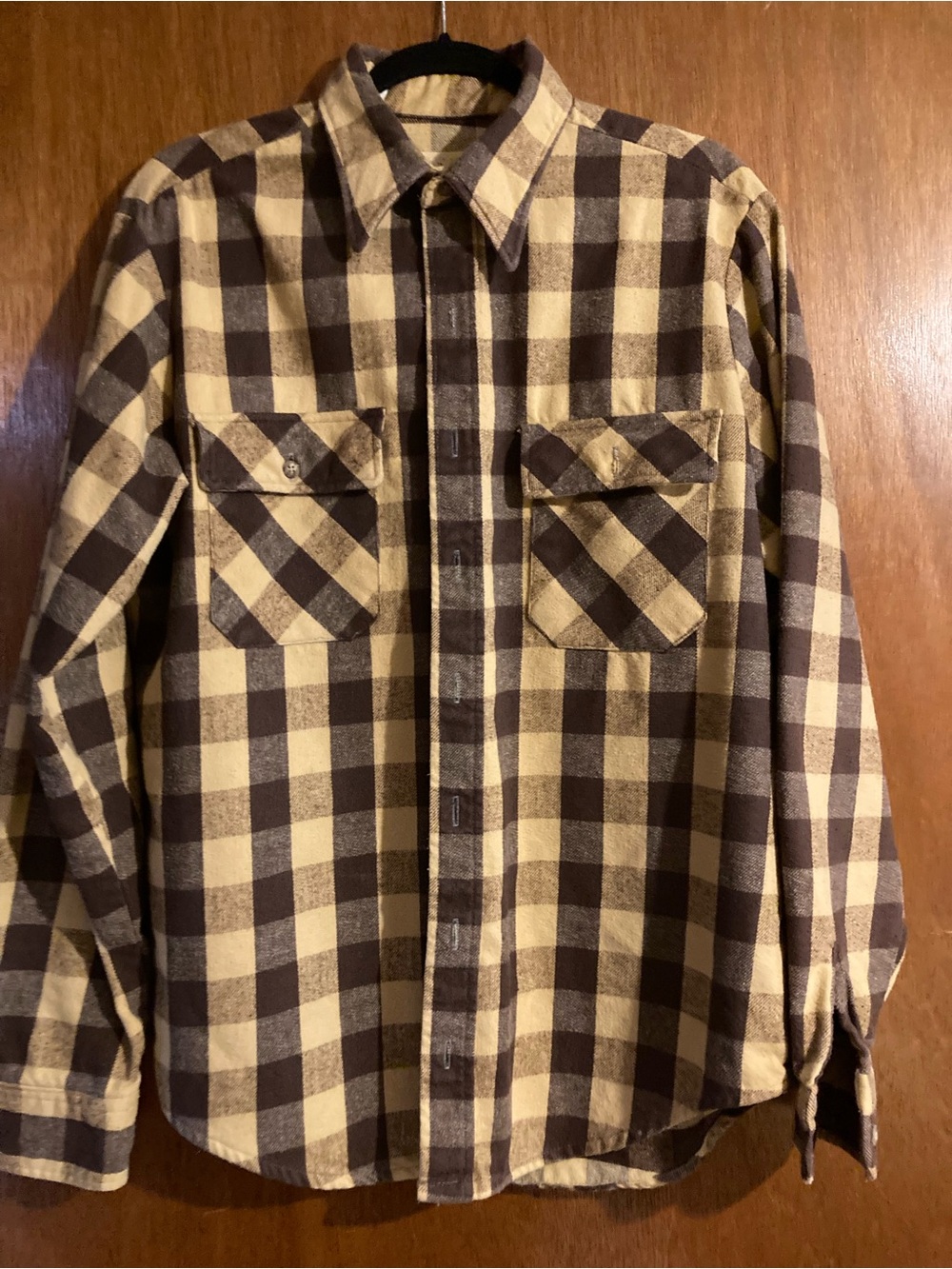 Sears Brown and Cream Plaid Button-Down Shirt Vintage 1970’s